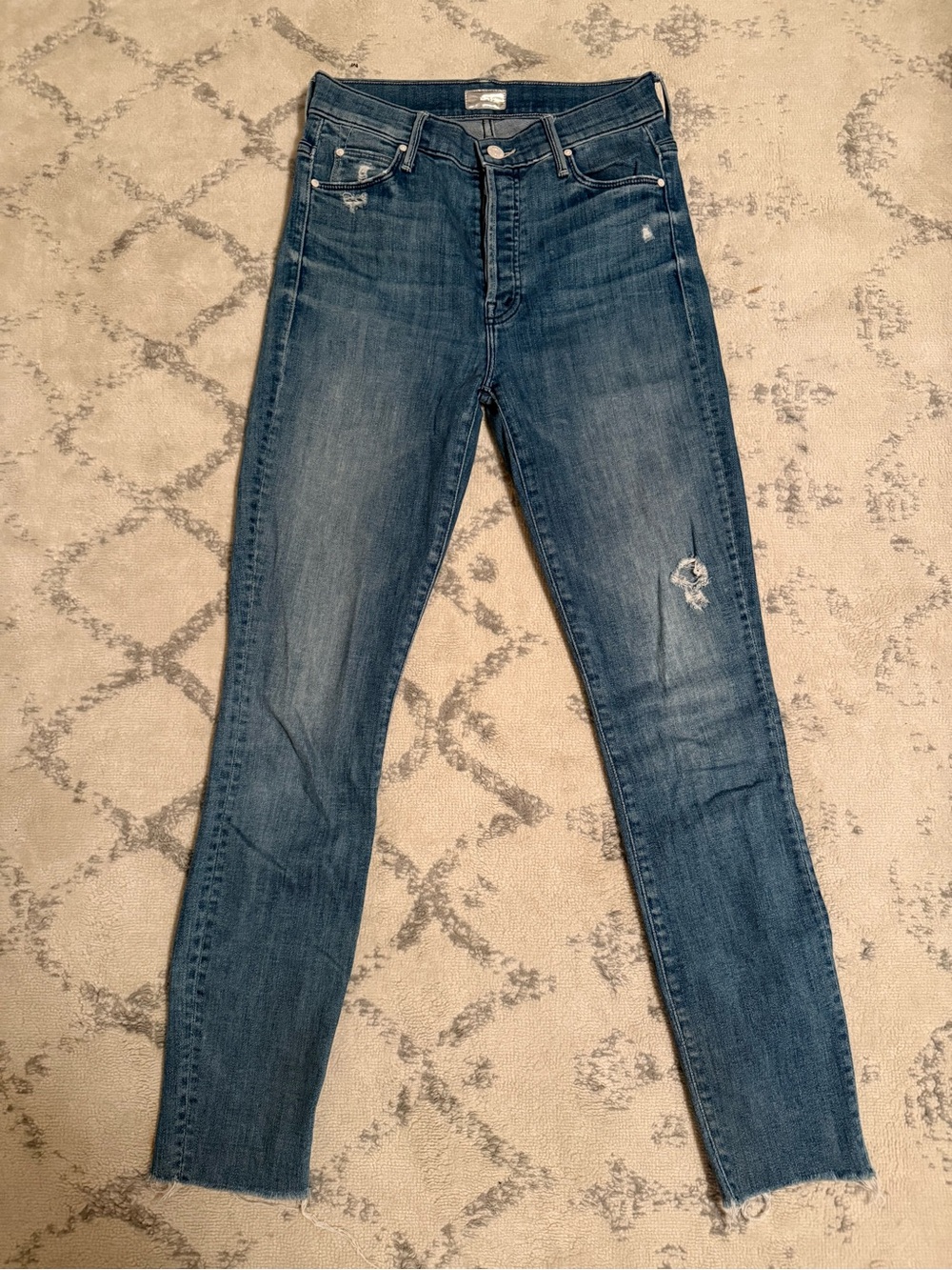 MOTHER Faded Blue Distressed High-Rise Skinny Jeans